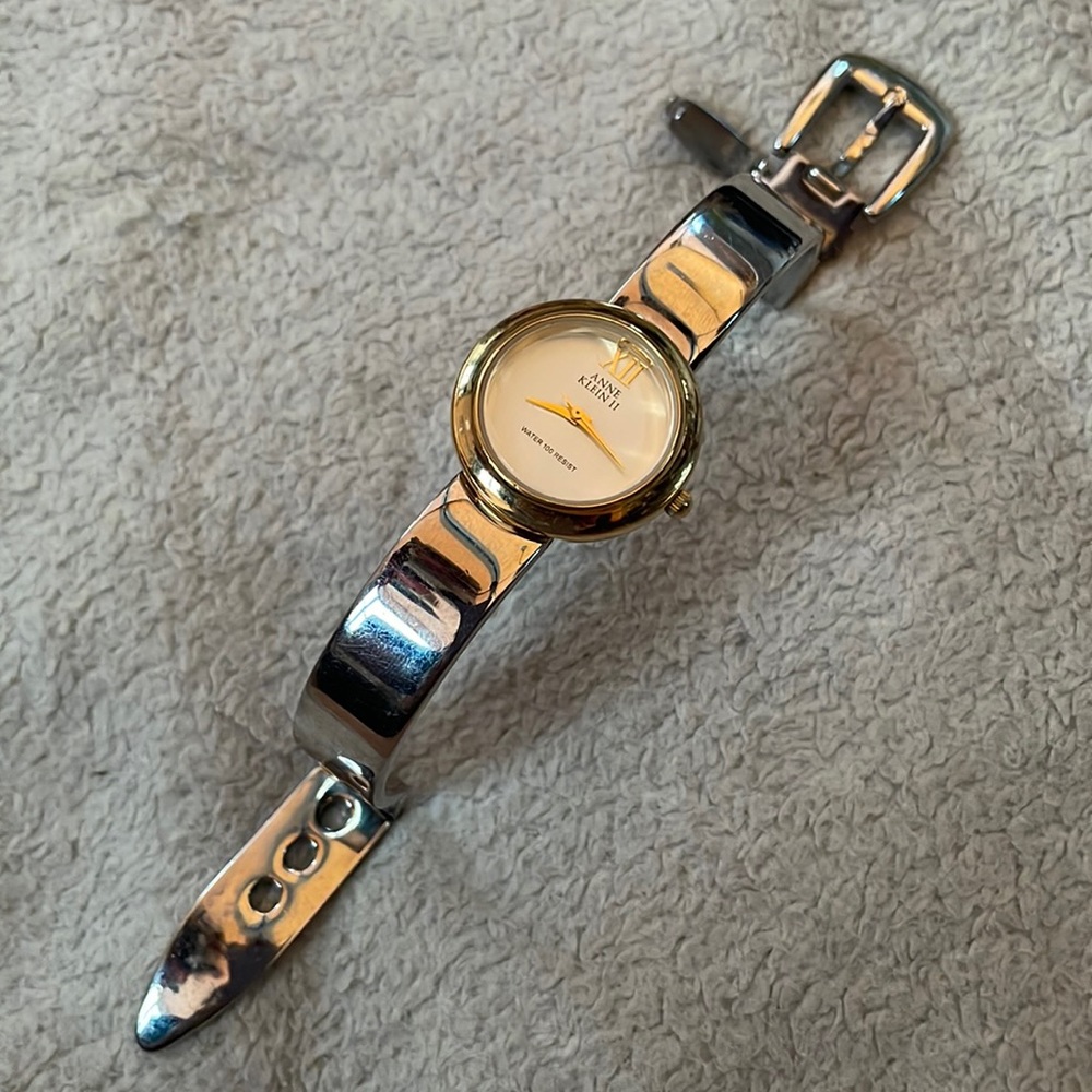 Anne Klein Xll Water 100 RESIST Stainless Steel Back, Quartz. Belt Buckle Style.